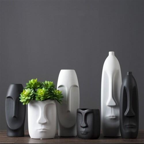 Nordic Human Face Design Ceramic Vase Home Ceramic Decoration Crafts Living Room Study Porch Flower Arrangement Crafts Ornaments