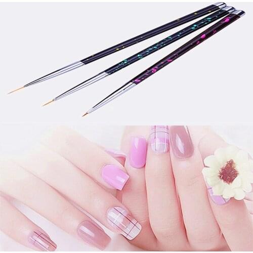3Pc/set 5 kinds Metal Handle Nail Liner Art Brush Crystal Thin Drawing Pen Painting Stripes Flower 3 size Nail Art Manicure Tool