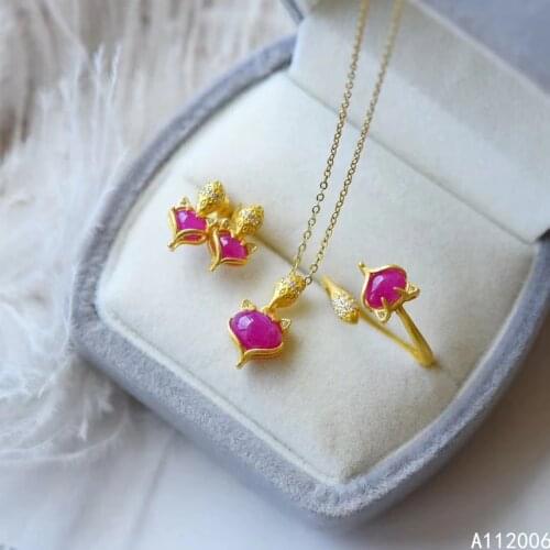 KJJEAXCMY fine jewelry 925 sterling silver natural ruby earrings ring pendant fox luxury ladies jade suit support test