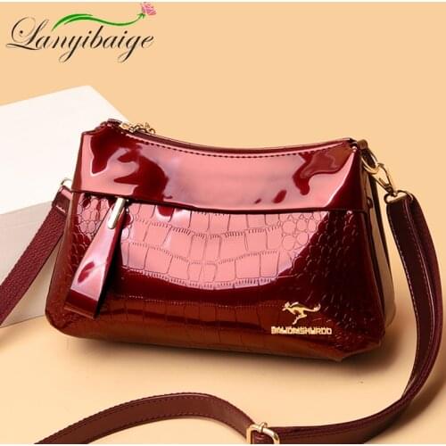 Classic Bright Leather PU Leather Ladies Shoulder Bag High Quality Crocodile Pattern Craft Handbag Elegant Girl Messenger Bag