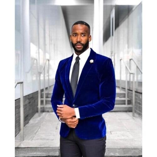 2020 Classic Style One Button Velvet Groom Tuxedos Notch Lapel Groomsmen Men Blazers Dinner Suits Two Pieces Suits(Jacket+Pants)