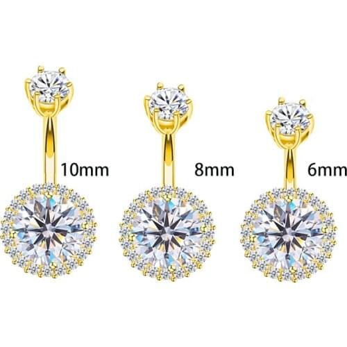 Gold Plated Sterling Silver CZ Crystal Navel Belly Bar Piercing Ring A1034-C