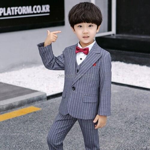Boys Suit For Wedding Gentleman Kids Formal Jacket+Vest+Pants Bowtie 4pcs Clothing Set Children chorus Performance Dress Costume
