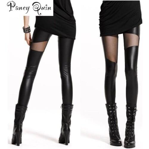 Leather leggings adventure time Yarn splicing leather pants legging sexy leggings Slim thin leather pants fitness