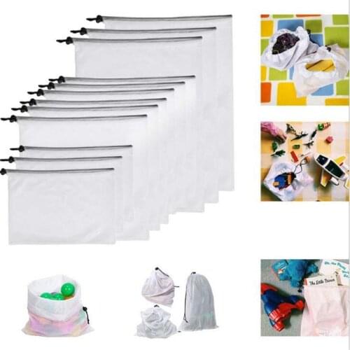 Reusable Produce Bags Cotton Vegetable Bags Mesh Drawstring Home Kitchen Fruit&Vegetable Handbag Net Shopping Bags