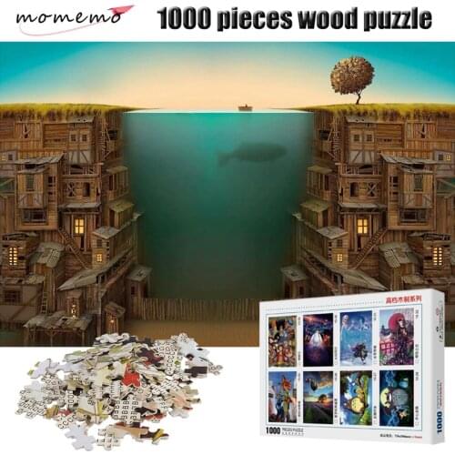 MOMEMO Fishing 1000 Pieces Puzzle Wooden 2mm Thick Jigsaw Puzzles Educational Toys Children Adult Assembling Puzzles Toys Gifts