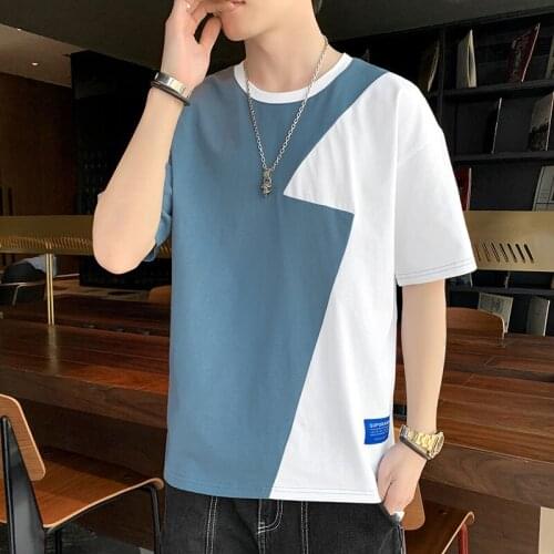 Men Short Sleeve T-shirt Summer 2021 New Summer Best Seller High Street O-Neck Short Patchwork T Shirt