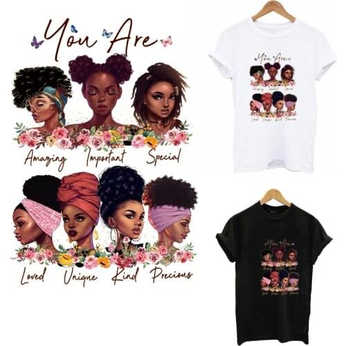 Patches For Clothes Fashion Black Girl Heat Transfer DIY Washable Women T-Shirt Hoodies Iron On Vinly Thermal Applique Decor