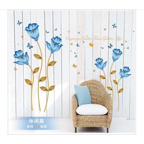 Low price promotion HM19080 blue roses sweet marriage room sofa background sitting room the bedroom decorates PE PVC