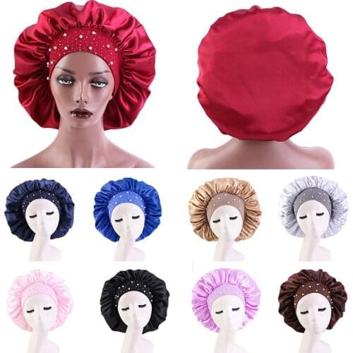 New Fashion Women Satin Night Sleep Cap Hair Bonnet Hat Silk Head Cover Wide Elastic Band