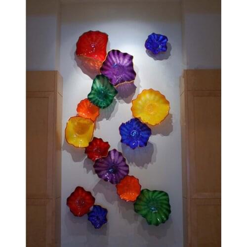 Hotel Wall Art 100% Hand Blown Murano Glass Plates Creative Design Hanging Wall Light LED Wall Lamps