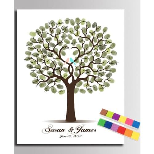 Wedding Tree Love Birds Fingerprint Canvas Painting Personalized Guest Book DIY Party Decor fingerprint tree Wedding Gift