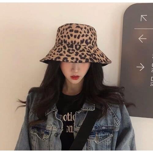 2021 Womens Leopard Reversible Bucket Hat Printed Summer Autumn Panama Hat Hip Hop Caps Outdoor Fishing Lady Female Cap Sunhat