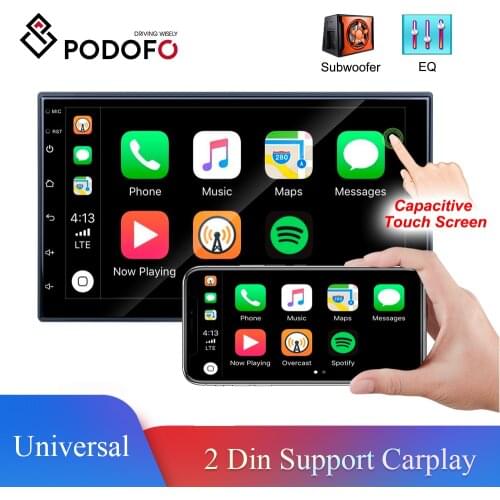 Podofo 7'' 2.5D EQ Car Stereo 2Din FM Bluetooth Radio Universal Car Multimedia Player Support Carplay Subwoofer External mic