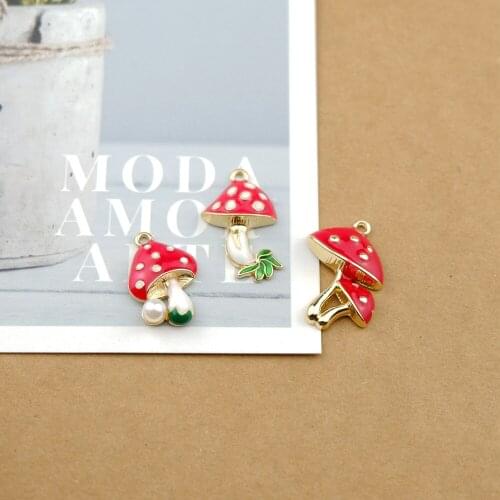 10pcs/Lot Mushroom Charms For Bracelets Key Chain Earring Jewelry Making DIY Craft Pendants Handmade