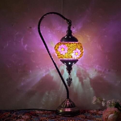 Retro Turkish Mosaic Glass Table Lamp Coffee Little Swan Bohemian Homestay Style Bar Desk Lamp Baby Room Decor