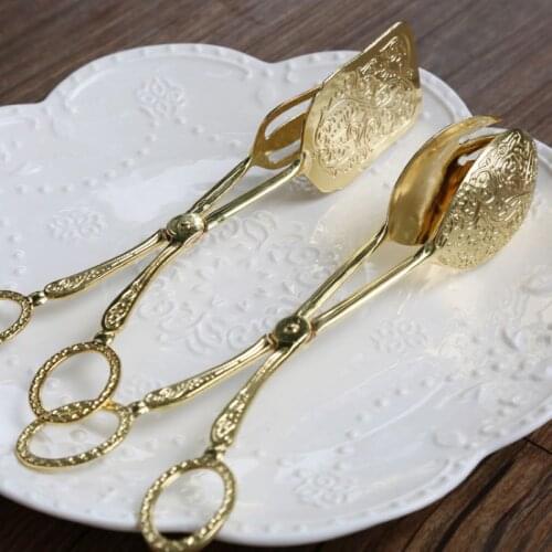 Food Tongs Gold-plated Snack Cake Clip Salad Bread Pastry Clamp Baking Barbecue Tool Fruit Cake Clip Kitchen Accessories Cocina