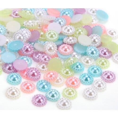 Mix color 1000pcs 9mm Imitation ABS Half Round FlatBack Flower Pearl Beads for DIY Scrapbook Jewelry Nails Craft