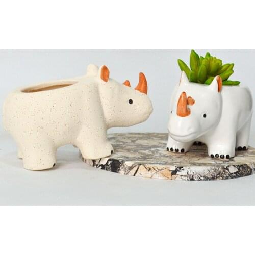 Succulents Flower Pot Ceramic Small Rhino Animal Plant Pot Miniature Garden Cactus Planter Flowerpot Home Bonsai Pots Decoration