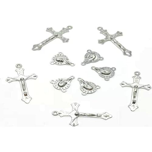 40Sets Alloy Virgin Mary Triangle Connectors And Crosses Can Be Made DIY Bracelets Or Necklaces For Given As Gifts To Prayer