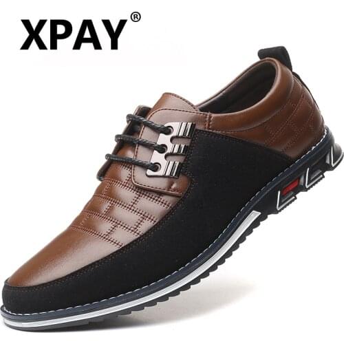 XPAY Autumn Genuine Leather Men Casual Shoes Breathable lace-up Oxfords Dress Business Formal Wedding Party Big Size Shoes