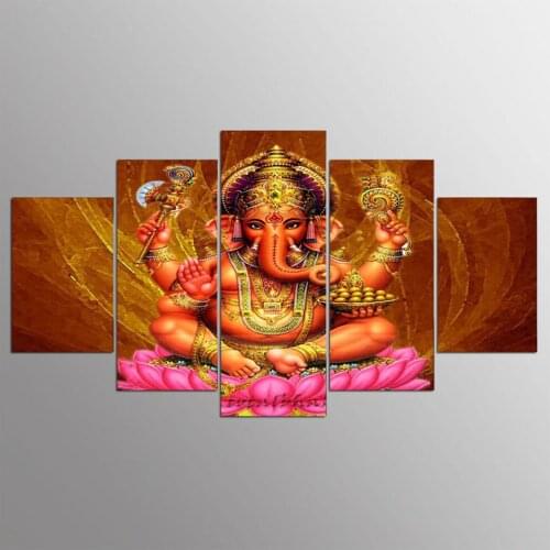 Decoration Home Art Canvas Pictures 5 Panels Lord Ganesha Prints Poster Wall For Living Room Modular Unframed Painting Abstract