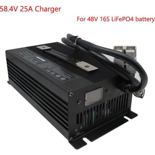 1500W 48V 25A LiFePO4 Battery Charger 58.4V 25A Used for 51.2V 16S LiFePO4 RV EV power battery pack golf cart Forklift charger
