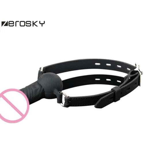 Zerosky Silcione Dildo Gag Oral Sex Mouth Gag Plug Masturbation Penis Bite Ball Gag Adult Sex Bondage