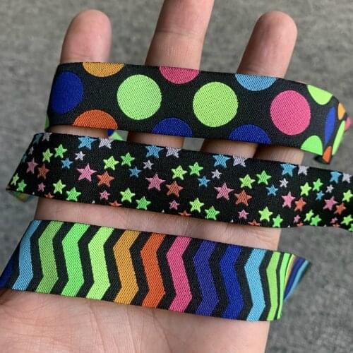 10YARD 7/8 Inch 22MM Color Dot Star Geometry Jacquard Cartoon Ribbon
