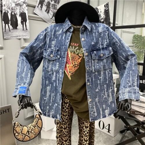 Denim jacket women 2021 new lazy style mixed color fashion old denim casual jacket women