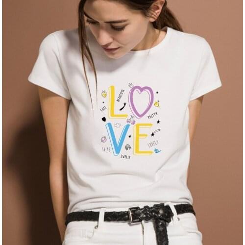 LOVE Printed T-shirt Summer Short-sleeved Crew Neck 100% Combed Cotton Women T-shirt Casual Harajuku Female Tops