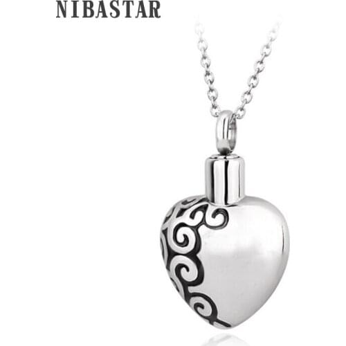 Female Fashion Jewelry Antique Casket Heart Pendant Necklace Drop With Letter Print Cremation Jewelry Caskets