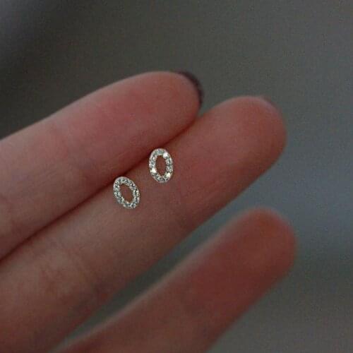 Morivovog 925 Sterling Silver Full Zircon Oval Small Stud Earrings for Women 14K Gold Shine Chic Luxury Earrings Simple Jewelry