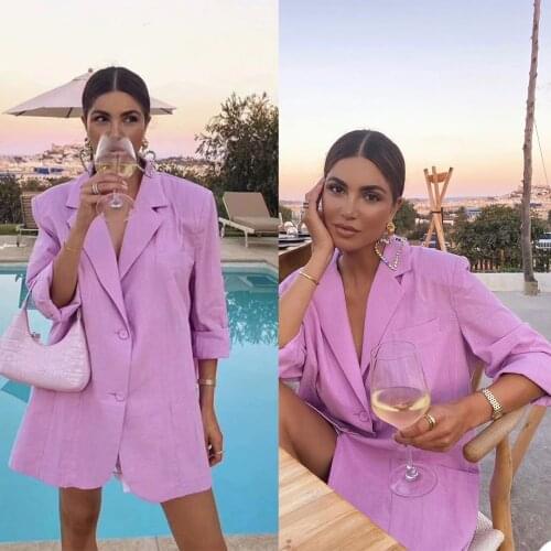 Cotton Linen Blazer Women New Arrival Solid Color Single Button Long Sleeve Jackets Casual Daily Office Lady All-match