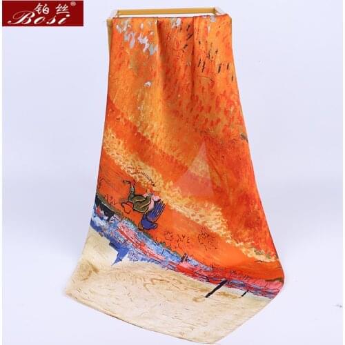 BOSI 2020 Fashion Scarf print Silk Satin Scarf for Women print Shawl Spring Elegant Orange blue Square Scarves free shipping