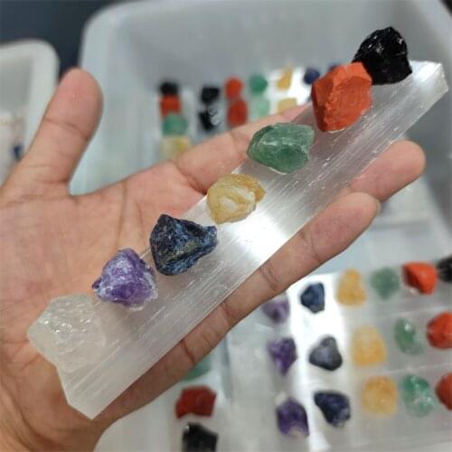 1PC Natural Selenite Seven Chakras Wicca Amulet Reiki Healing Crystal Energy Stone
