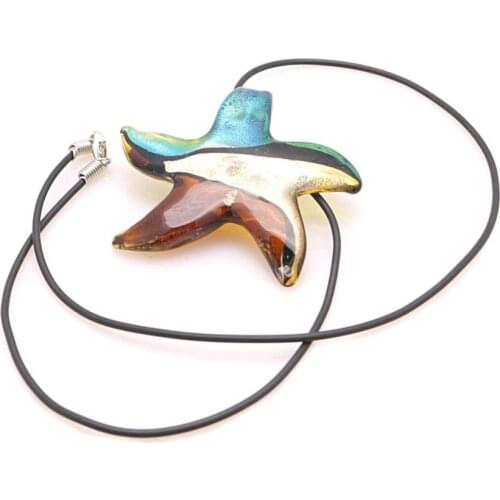 1PCS Wholesale Mixed Starfish Pattern Glass Necklace Pendant 51MM Fashion Jewelry Glass Necklace Pendant