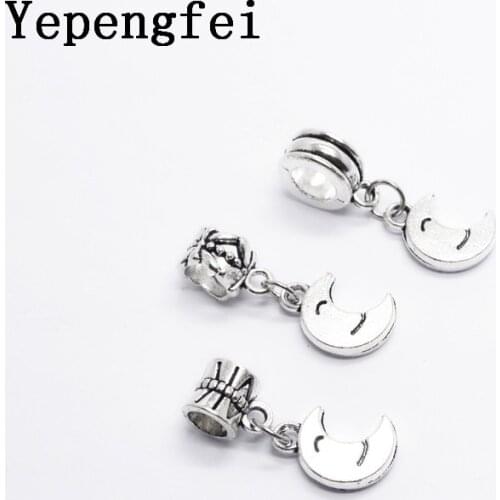 10pcs moon European Bead Vintage Silver Charms fit for pandora style Bracelets Necklace DIY Metal Jewelry Making JA600010