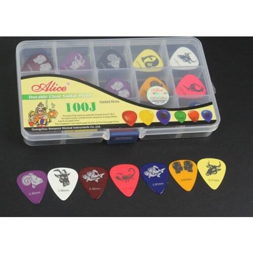 100pcs Alice Long Life Constellation Celluloid Guitar Picks Plectrum Pick Various 0.46mm/0.71mm/0.81mm + 15 Grid Case