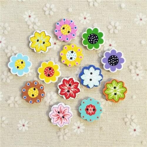 1000pcs 20mm Wood Buttons Flower Patterns Mixed Sewing Crafts Embellishments Cardmaking