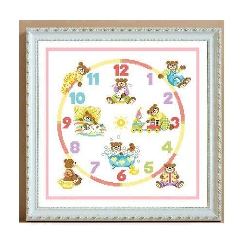 11CT Clock Cross Stitch with Clock Kits 45*45cm Bear CS-016CLO