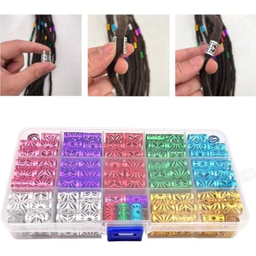 170Pcs Hair Braid Dreadlock Beads Adjustable Cuffs Clips Ring Bead Jewelry