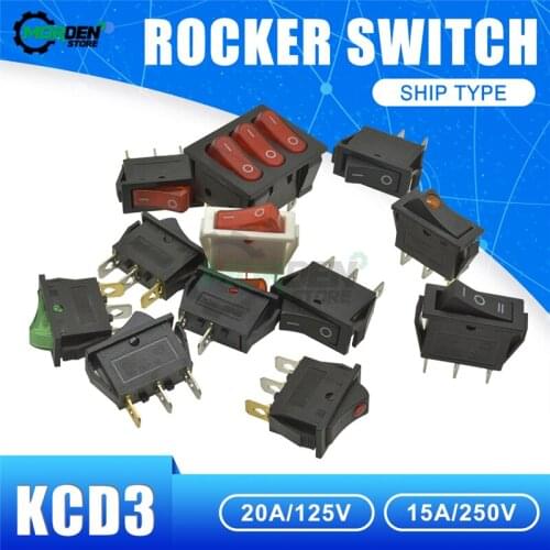 5Pcs KCD3 Rocker Switch Power Switch 2Pin/3Pin/9Pin ON-OFF/ON-OFF-ON AC 20A 125V 16A 250V 13.5*31MM Push Button Switch
