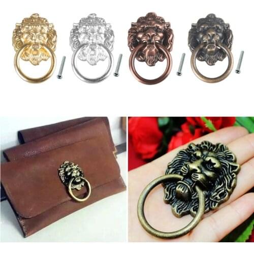Antique Brass Bronze Lion Head Shape Single Hole Jewelry Chest Box Cabinet Cupboard Dresser Drawer Handle Pull Knob Ring 4 color