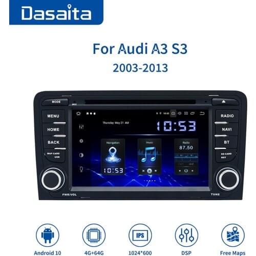 Dasaita 7" Car Android10 2 Din Multimedia Video Radio Player for Audi A3 S3 2003-2013 Head Unit with DSP Carplay GPS Navigation