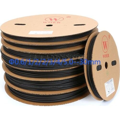 Free DHL 1roll 50m Rohs black 2:1 cable sleeve 25MM 28MM 30MM Heat Shrinkable Tube Shrink Tubing Wire black