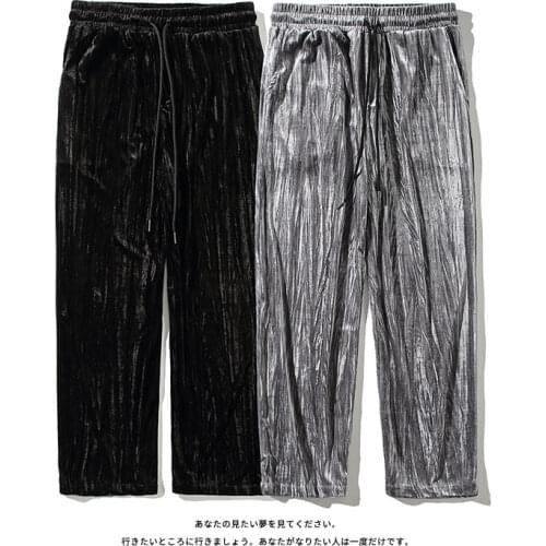 Korean Fashion New Mens Straight Pants Casual Soft Comfort Velvet Trousers Streetwear Drawstring Waist Men Clothing