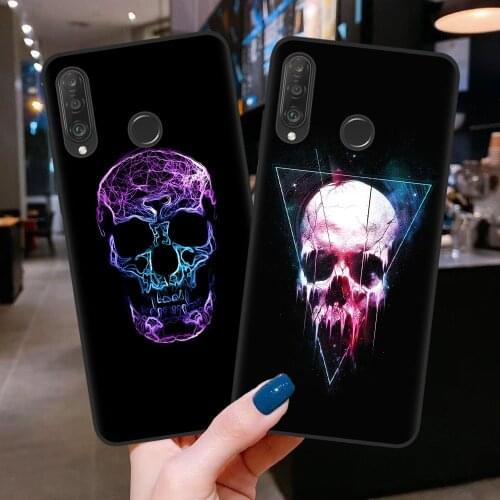 Retro Skull Black Silicone Phone Case For Coque Huawei P10 P20 P30 P40 Lite E Pro Cover Butterfly Cases For Huawei P30 Lite Capa
