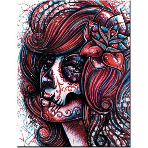 Diy diamond painting Red Hair Skull girl 5d diamond embroidery full square rhinestone cross stitch mosaic puzzle portrait ,I76