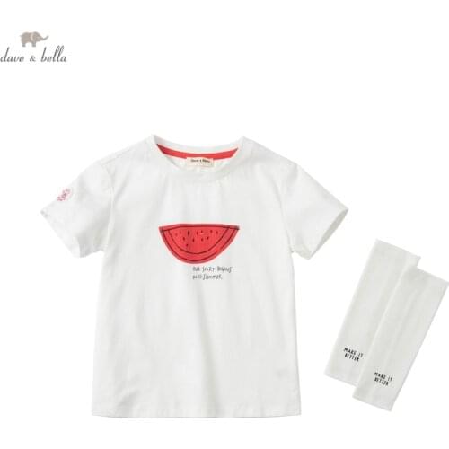 DKY17405 dave bella summer fashion 5Y-13Y kids unisex cartoon letter print children T-shirt girls boys high quality fashion tees